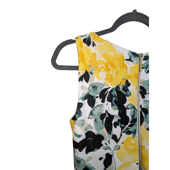 Taylor Women's 10 Floral Dress White Yellow Green Black Fit & Flare Spring - Picture 12 of 13
